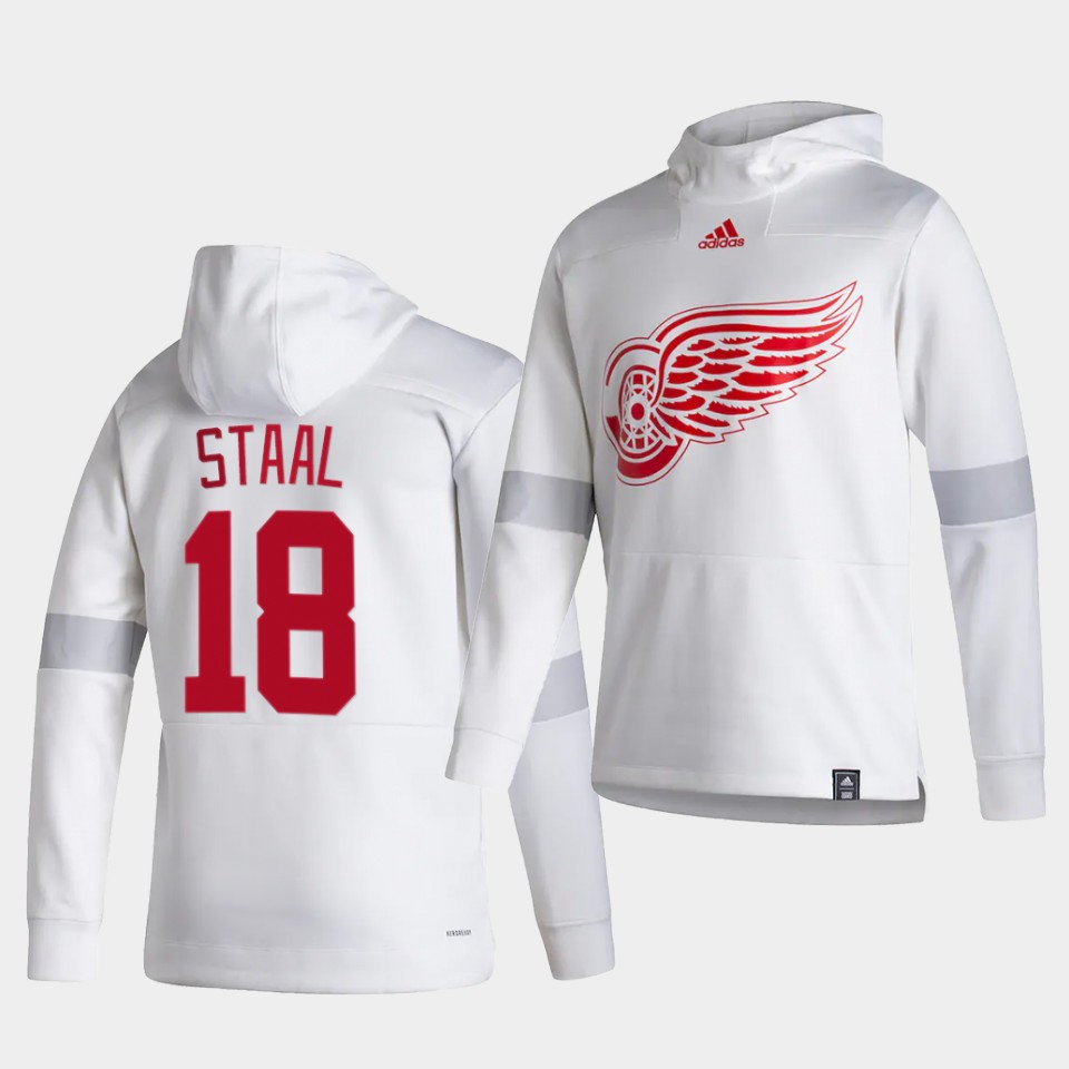 Men Detroit Red Wings #18 Staal White NHL 2021 Adidas Pullover Hoodie Jersey